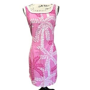 Lilly Pulitzer Pink White Palm Print Sleeveless Midi Dress Size 12 Resort Lined